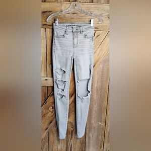 American Eagle Grey Ripped Jeans Sz 000 Next Level Stretch O-3